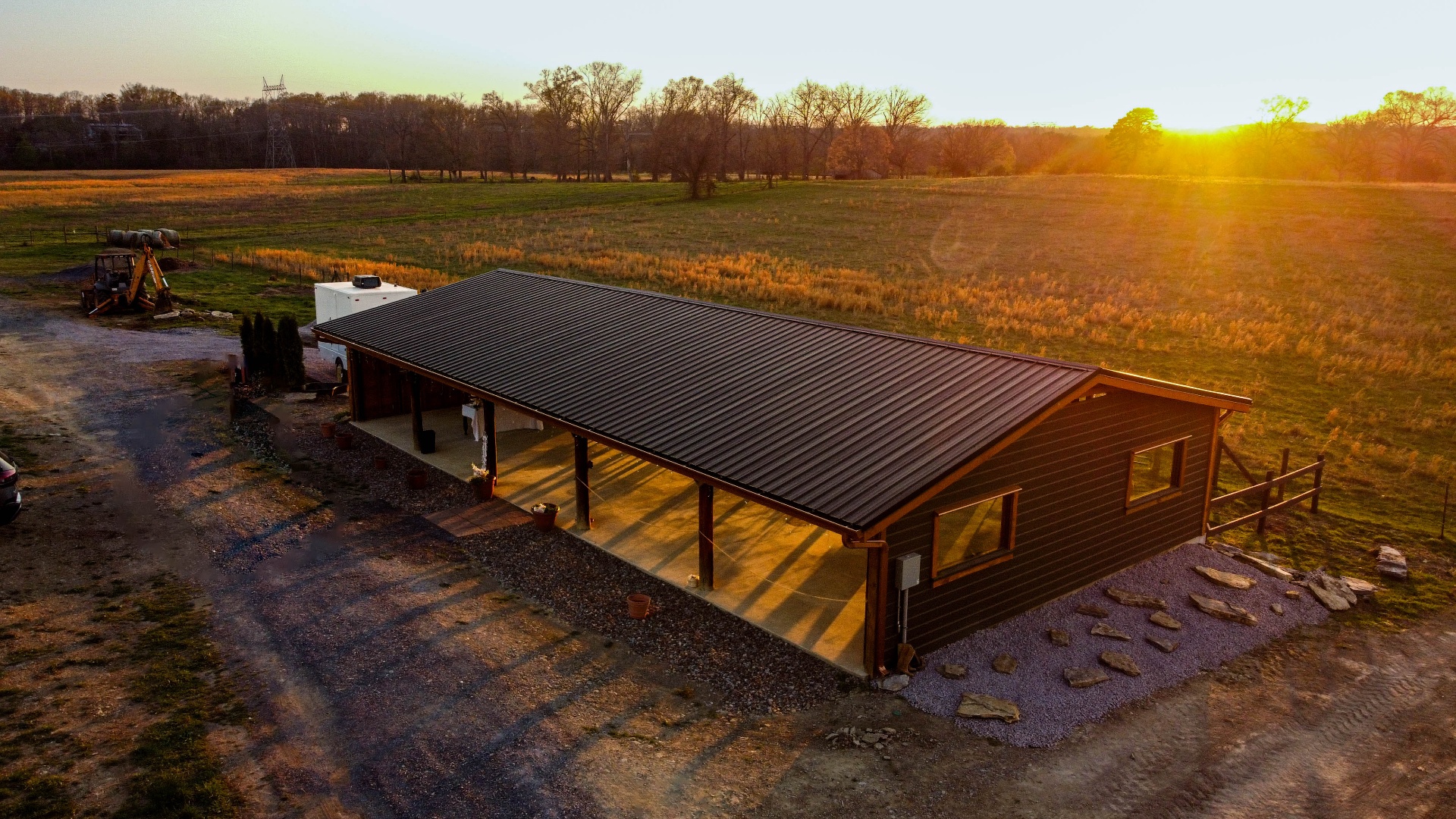 Pavilion at golden hour with sun flare at L & D Farms