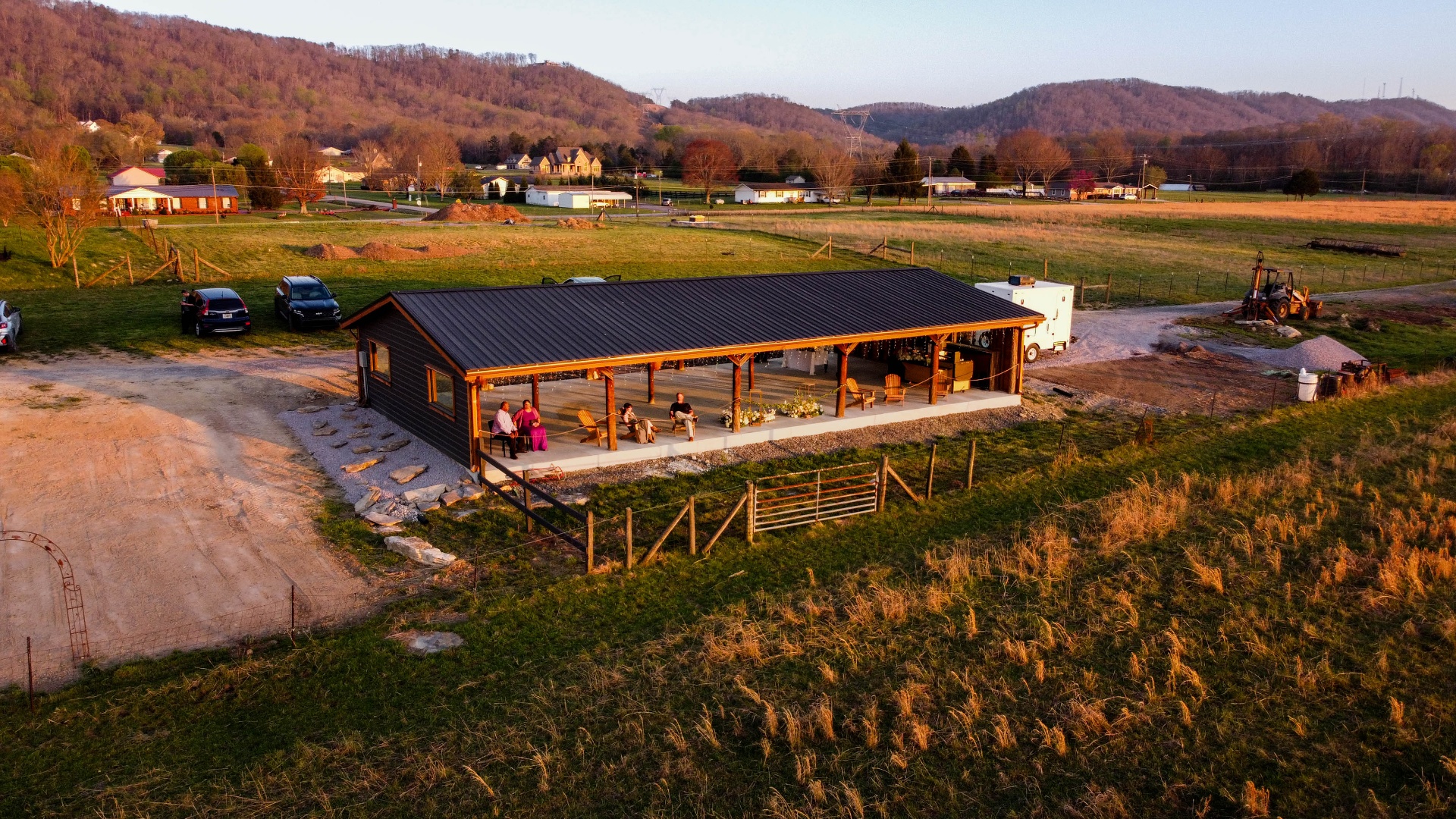 Pavilion with guests overlooking the Tennessee hills at L & D Farms