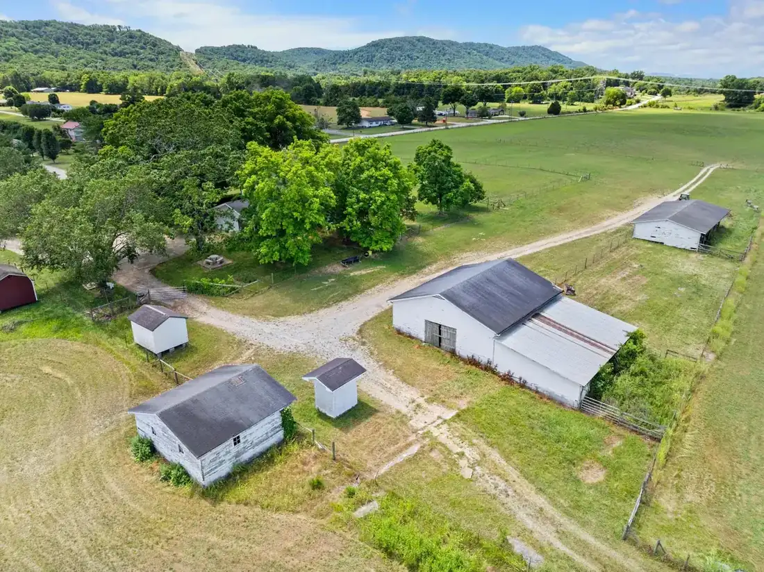 Aerial view of the 69-acre L & D Farms in Ooltewah, TN