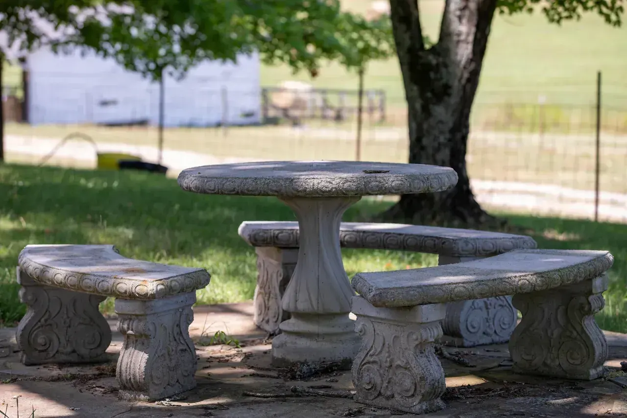 Stone picnic area at L & D Farms in Ooltewah, TN